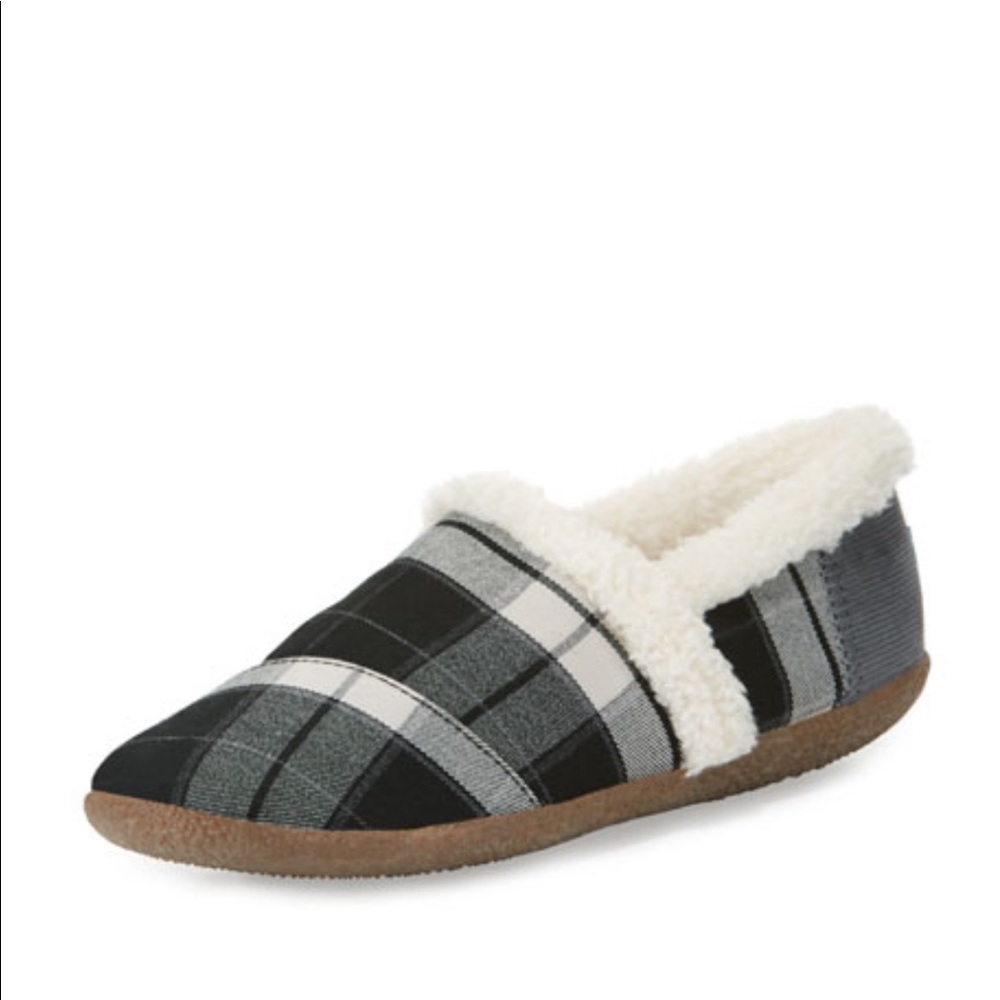 Toms Slippers Plaid Corduroy Faux Fur